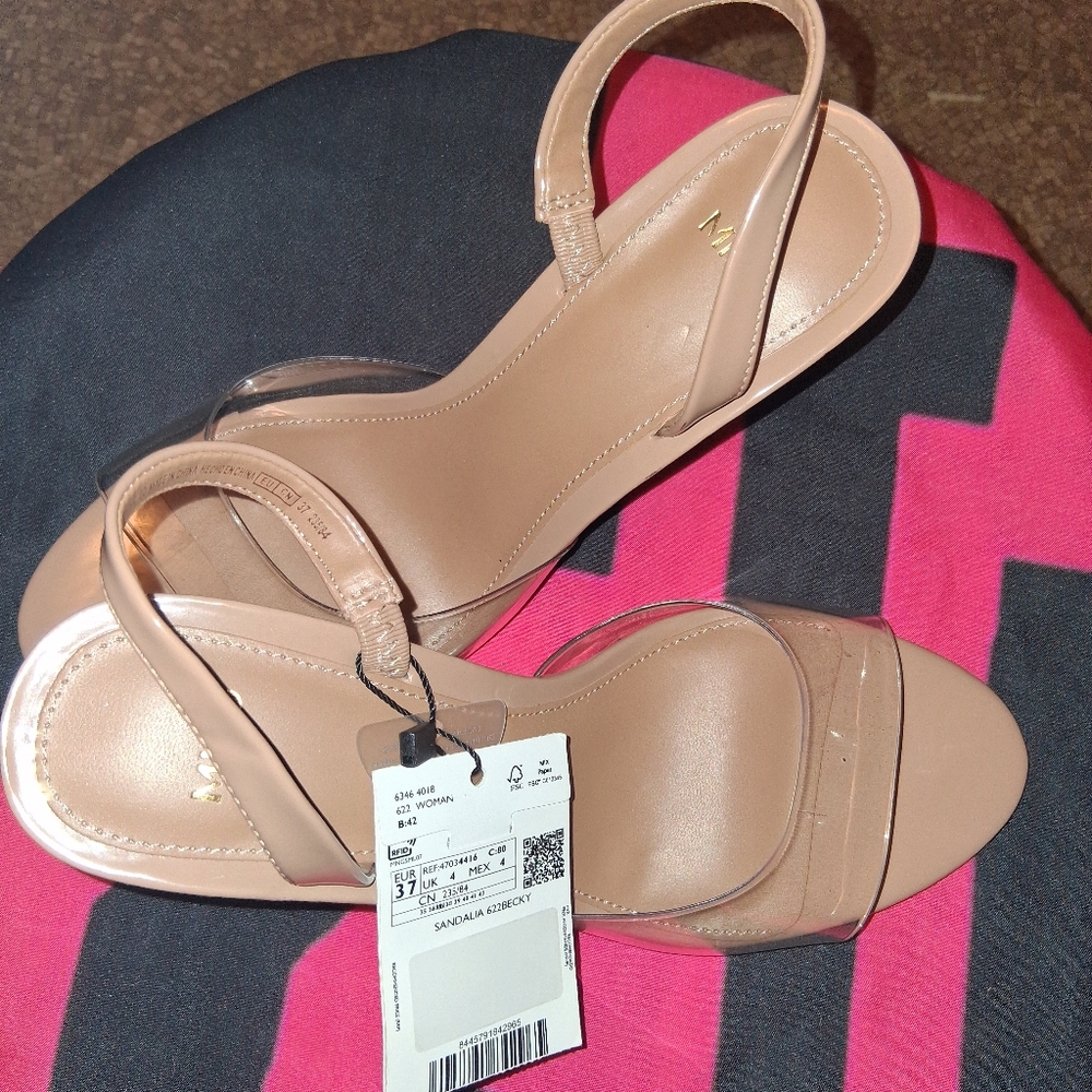 Mango Nude Beige Clear Strap Slingback Sandals - Picture 9 of 15